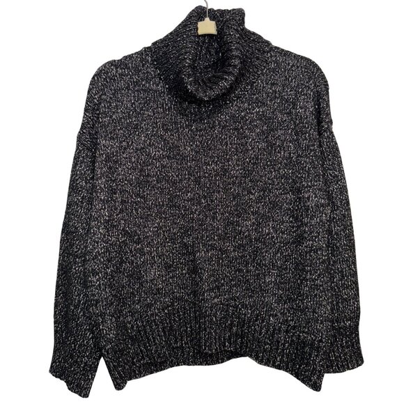 H&M Black & White Marled Turtleneck Sweater Ribbed Hem & Cuffs - Picture 1 of 12